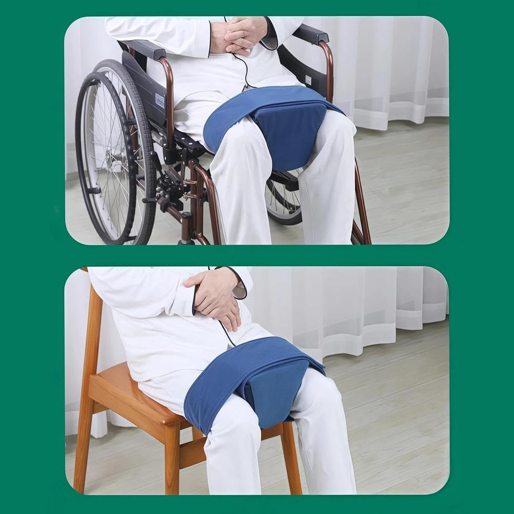 Cojín limitador antideslizante con cuña de sillín y cinturón de seguridad, almohada de posición de rodilla para silla de ruedas con paquetes de gel, para recuperación de cirugía de abducción de cadera