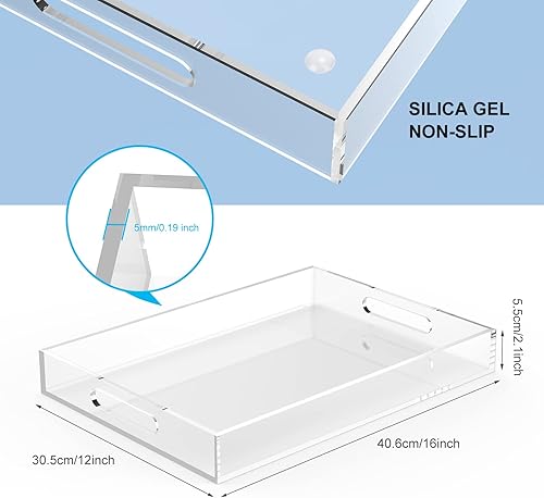 Miniatura 2 de Bandejas de acrílico con asas, bandejas rectangulares resistentes de desayuno de 16 x 12 pulgadas, bandejas decorativas transparentes para