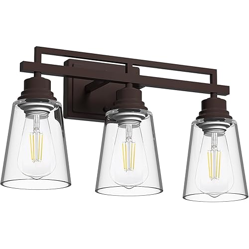 Vanity Light for Bathroom - 3-Light Wall Sconce Lighting in Oil Rubbed Bronze Finish with Clear Glass
