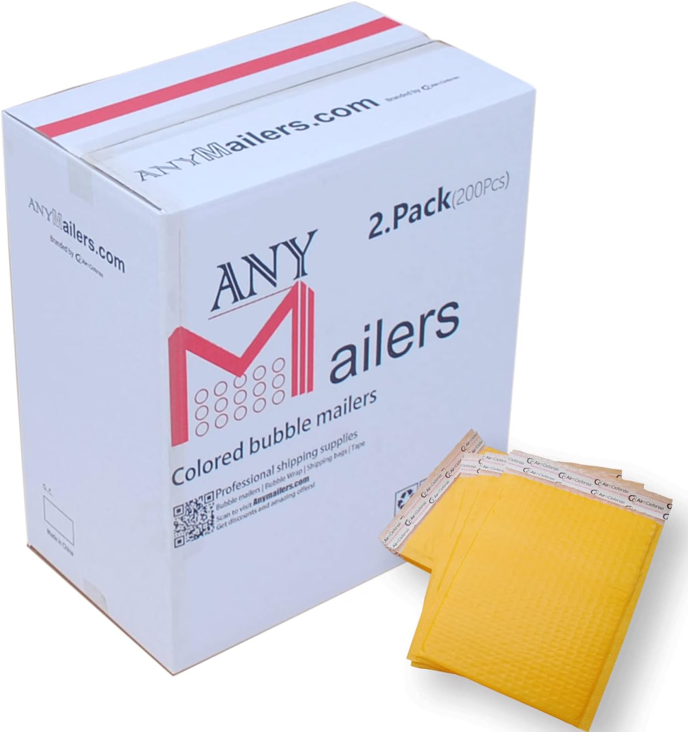 AirnDefense 200#2 8.5X12" Yellow Poly Bubble Mailers Shipping Padded Envelope