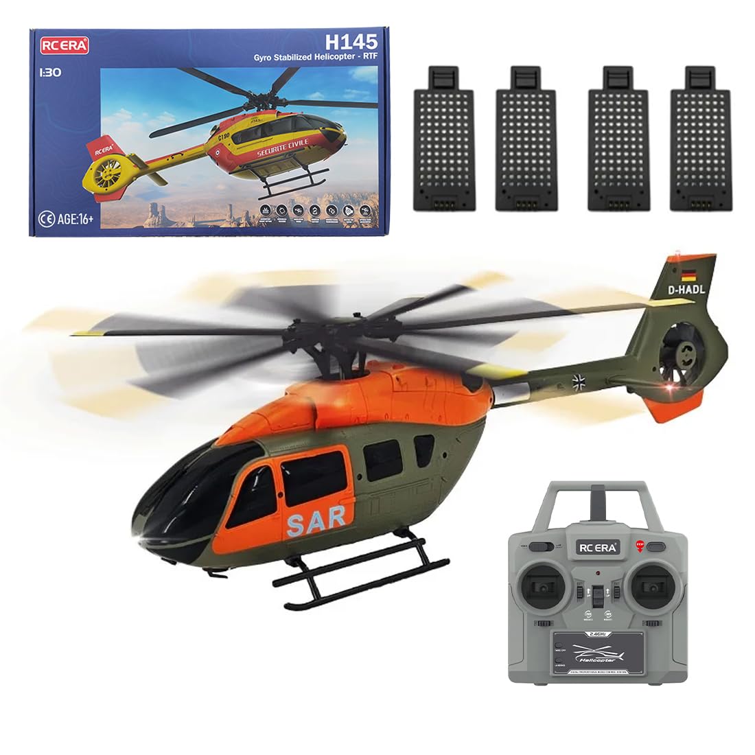 TENIREALX RC ERA C190 RC Helicopter for Adults & Beginners, 1/30 Scale 6CH Single-Rotor Flying Aircraft with 6 axis Gyro, Dual Brushless Motors & Optical Flow Positioning- RTF / 4 Battery