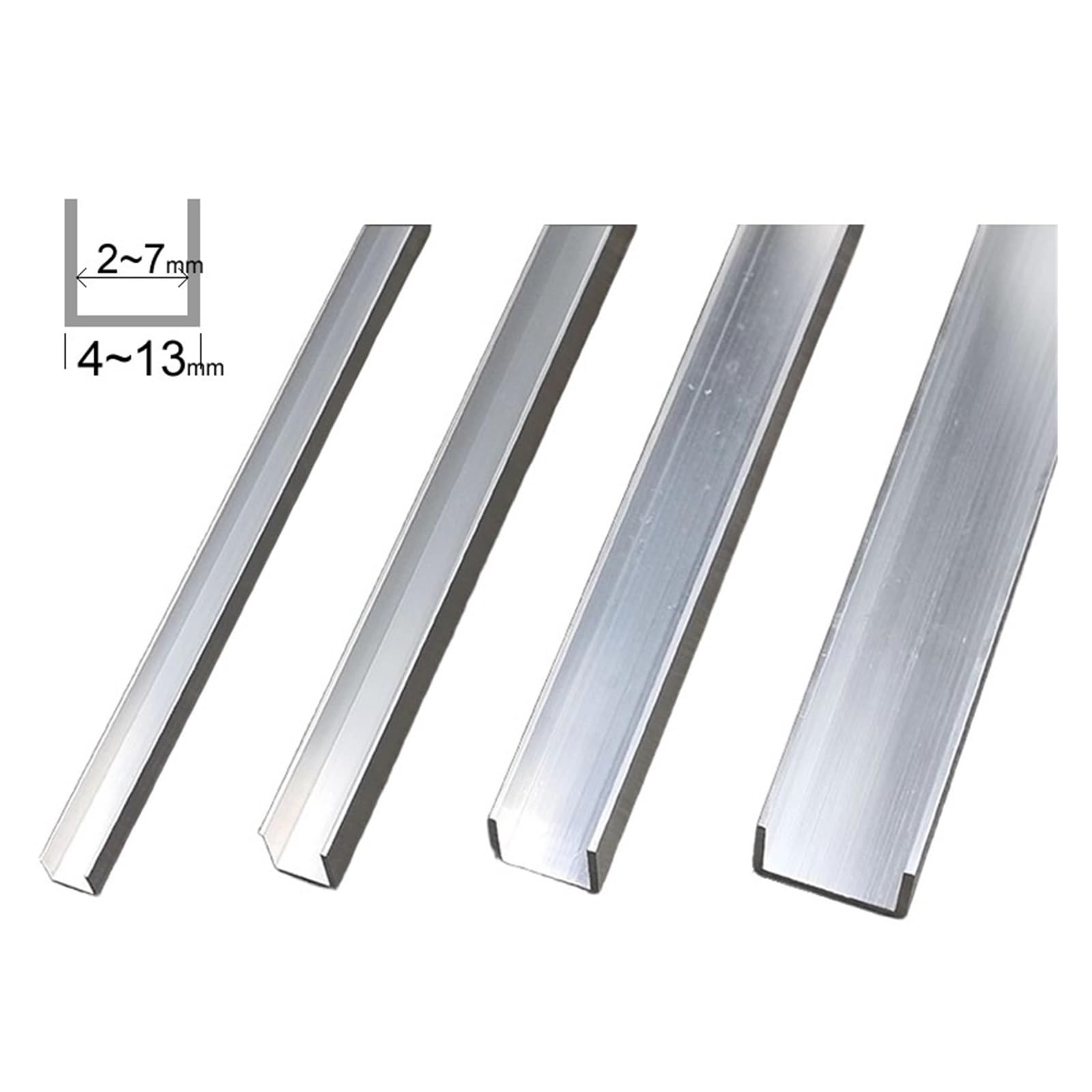 Canale in alluminio, Canale a U in alluminio 6063T5 scanalatura equilatera 500 mm confezione da 2 misure multiple(10x20x7mm)
