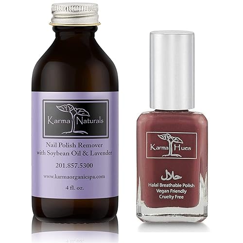 Karma Organic Esmalte de uñas Halal certificado, verdaderamente transpirable, libre de crueldad animal y vegano con removedor de esmalte de uñas de