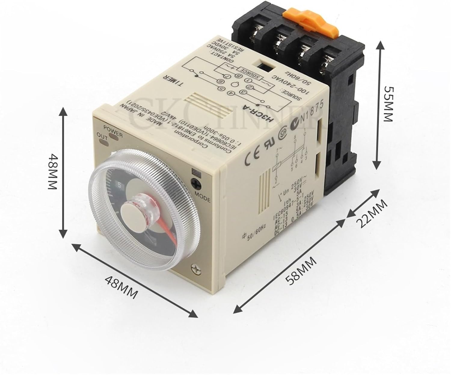 AC100-240V H3CR-A time Relay 1.2s to 300h 50/60Hz 11PIN Power on and Off Cycle delay 24V 12V with Socket Base PF113A(100-240VAC)