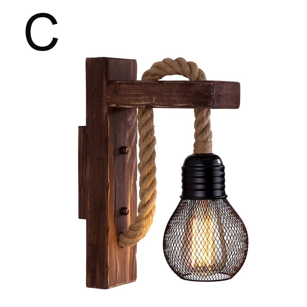 Cuerda de cáñamo y madera en tu aplique de pared para un dormitorio retro acogedor