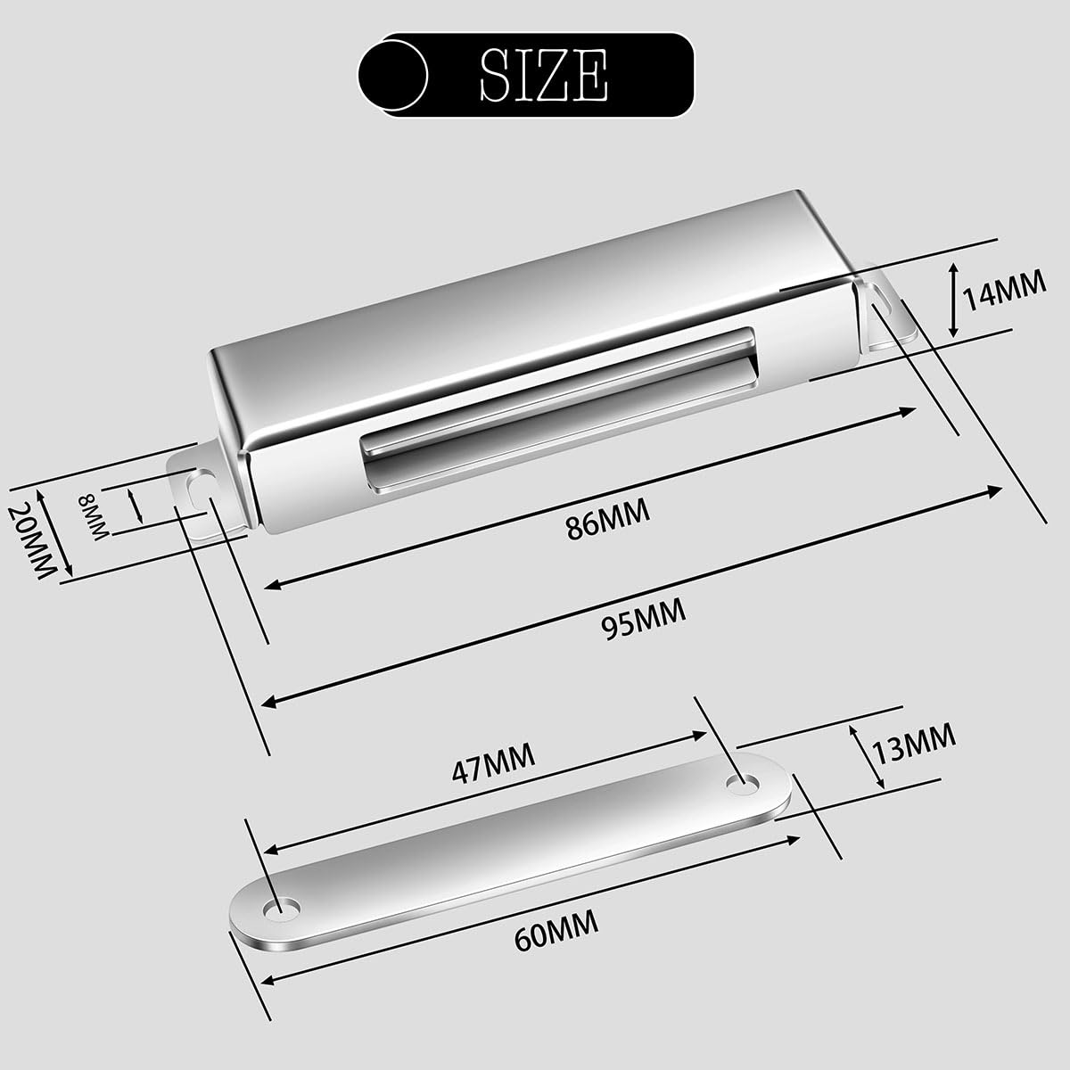 Selyse Pack of 2 Magnetic Catch Door Magnets for Cabinet Doors Magnetic Clasps, Stainless Steel Drawers, Magnetic Door Closer - Image 2