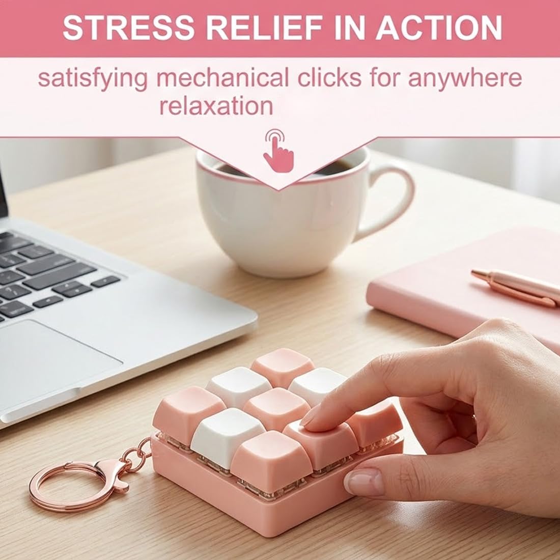 Porte-clés Clavier Mécanique Pastel – 9 Touches – Anti-stress, Coloré, Clic Satisfaisant ⌨️