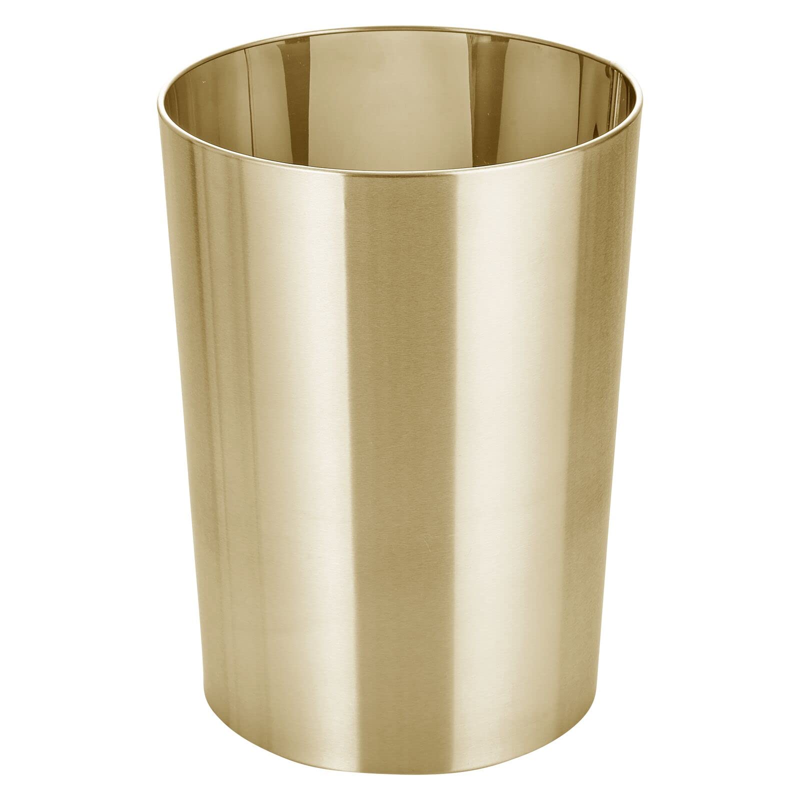 Photo 1 of mDesign Stainless Steel Round Metal Trash Can, Small 4 Gallon Wastebasket, Garbage Basket Bin for Bathroom, Bedroom, Kitchen, or Home Office, Holds Waste and Recycle, Mirri Collection, Soft Brass Soft Brass 14 inch