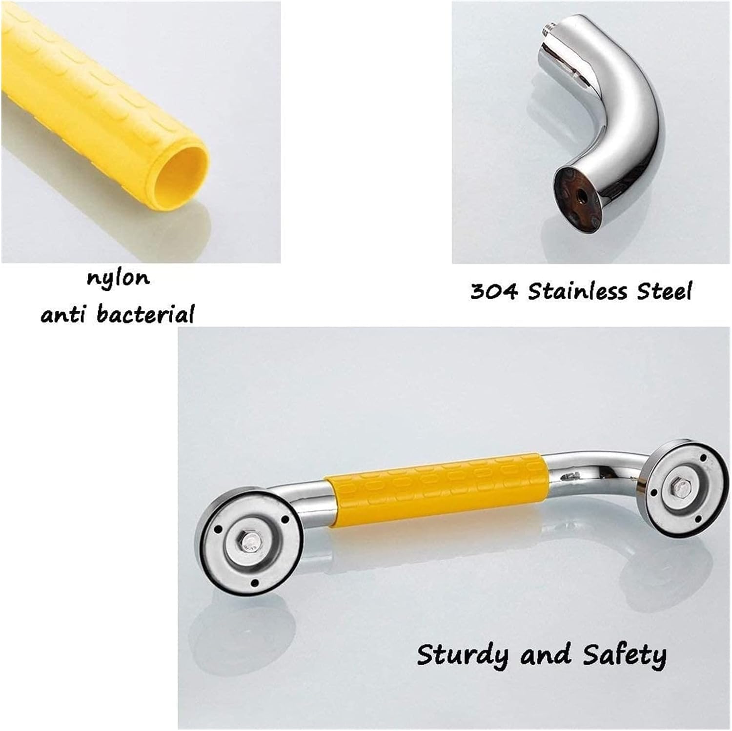 Maniglie, corrimano, supporti di sicurezza per anziani disabili, ventose resistenti, impugnature lucide antiscivolo, strumento doccia WC, acciaio inossidabile 304, 78 cm (88 cm)