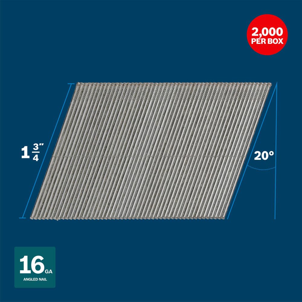BOSCH GNH16G175GV 1-3/4 pulgadas. Clavos de acabado de 20 grados de 16 ga (2000 por caja)