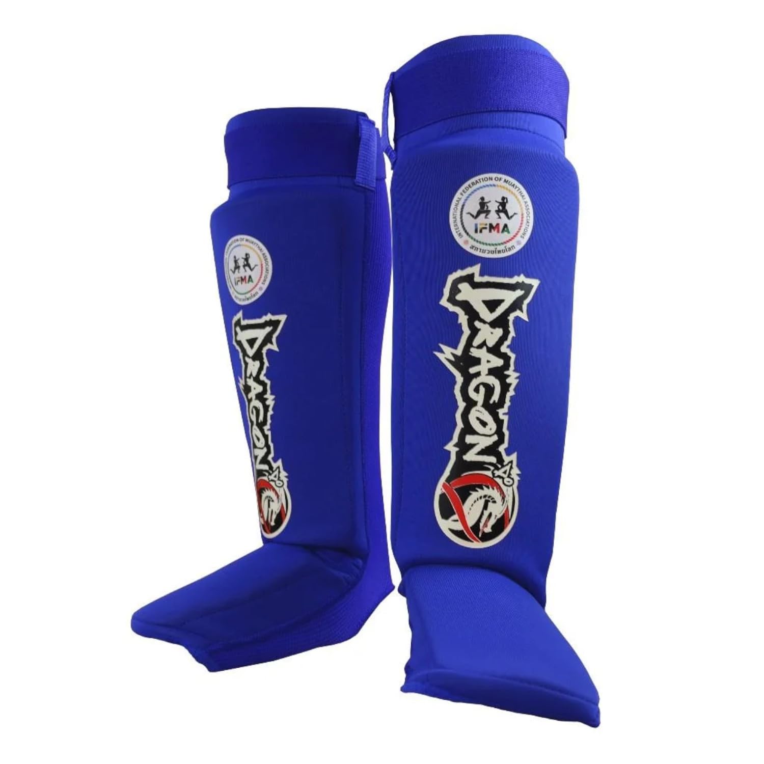 DragonDo 40610 IFMA Approved Neopren Schienbeinschützer & Spannschutz - Professioneller Muay Thai & Kickboxen Beinschutz - rutschfest, Stoßfest & Offizielle Wettkampfqualität (Blau, M)