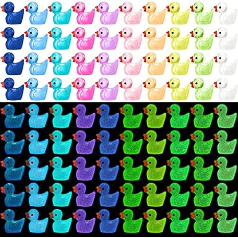 100 Pcs Mini Resin Ducks Glow in The Dark Tiny Ducks Luminous Miniature Duck Micro Landscape Gardening Figurines Potted Flower Pots Decorations DIY Charms Ornaments Party Favors Cover
