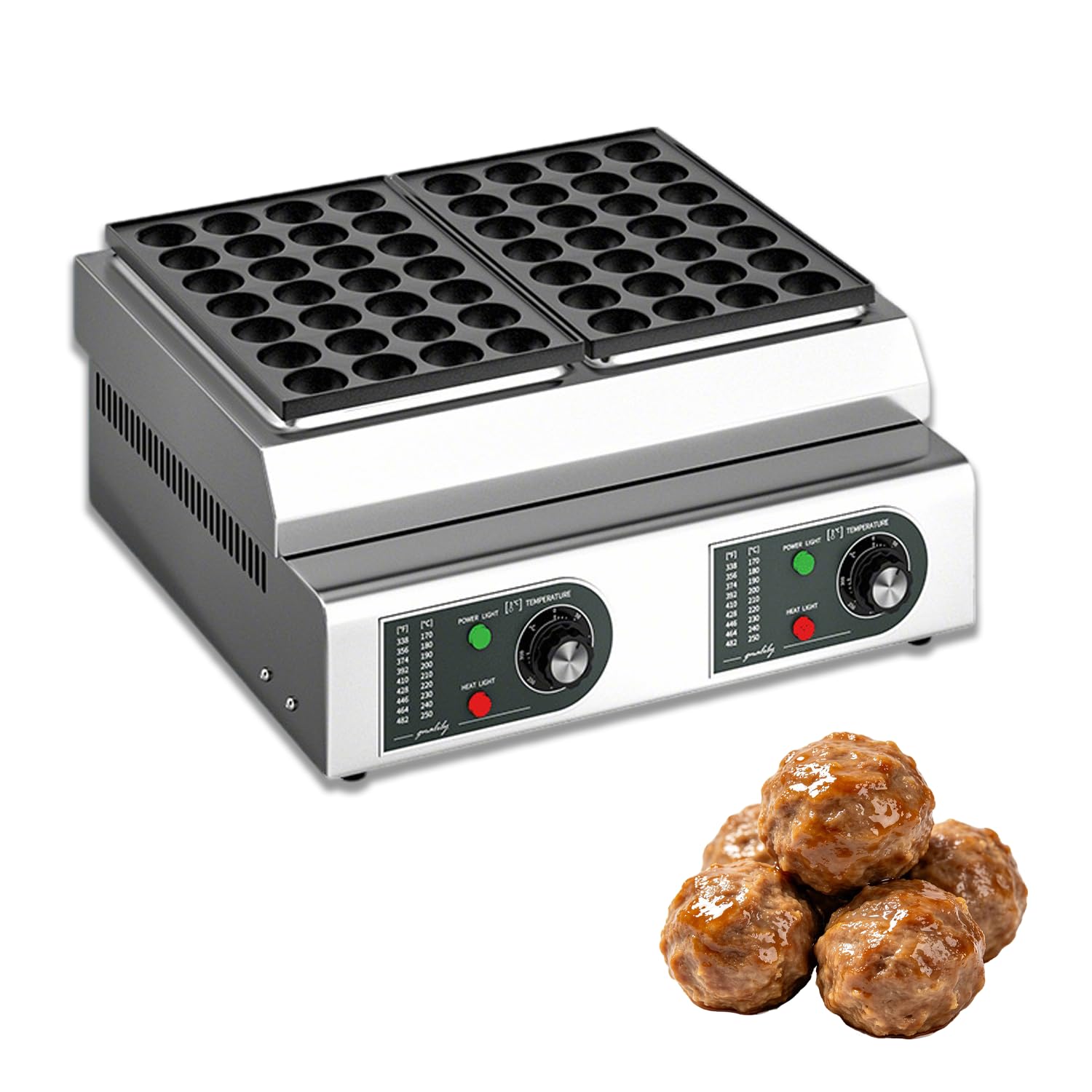 WTRYRN 56 Holes Takoyaki Grill Pan, Dual Temp Control Octopus Ball Maker, Non-Stick Coated Commercial Electric Machine for Restaurant, Snack Shop & Buffet