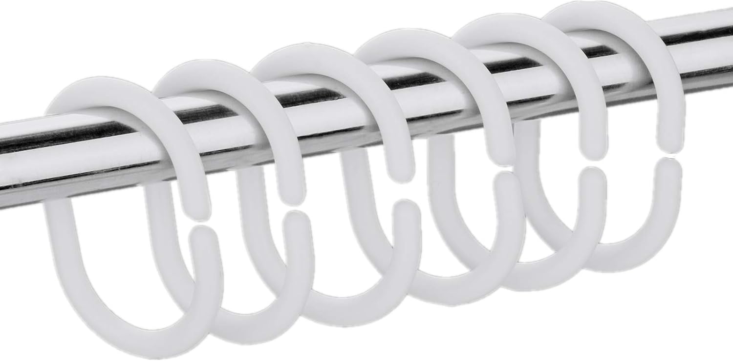 Chirano 12 PCS Plastic Shower Curtain Hooks, White, C Shape Rings for Bathroom Shower Rod : Home & Kitchen