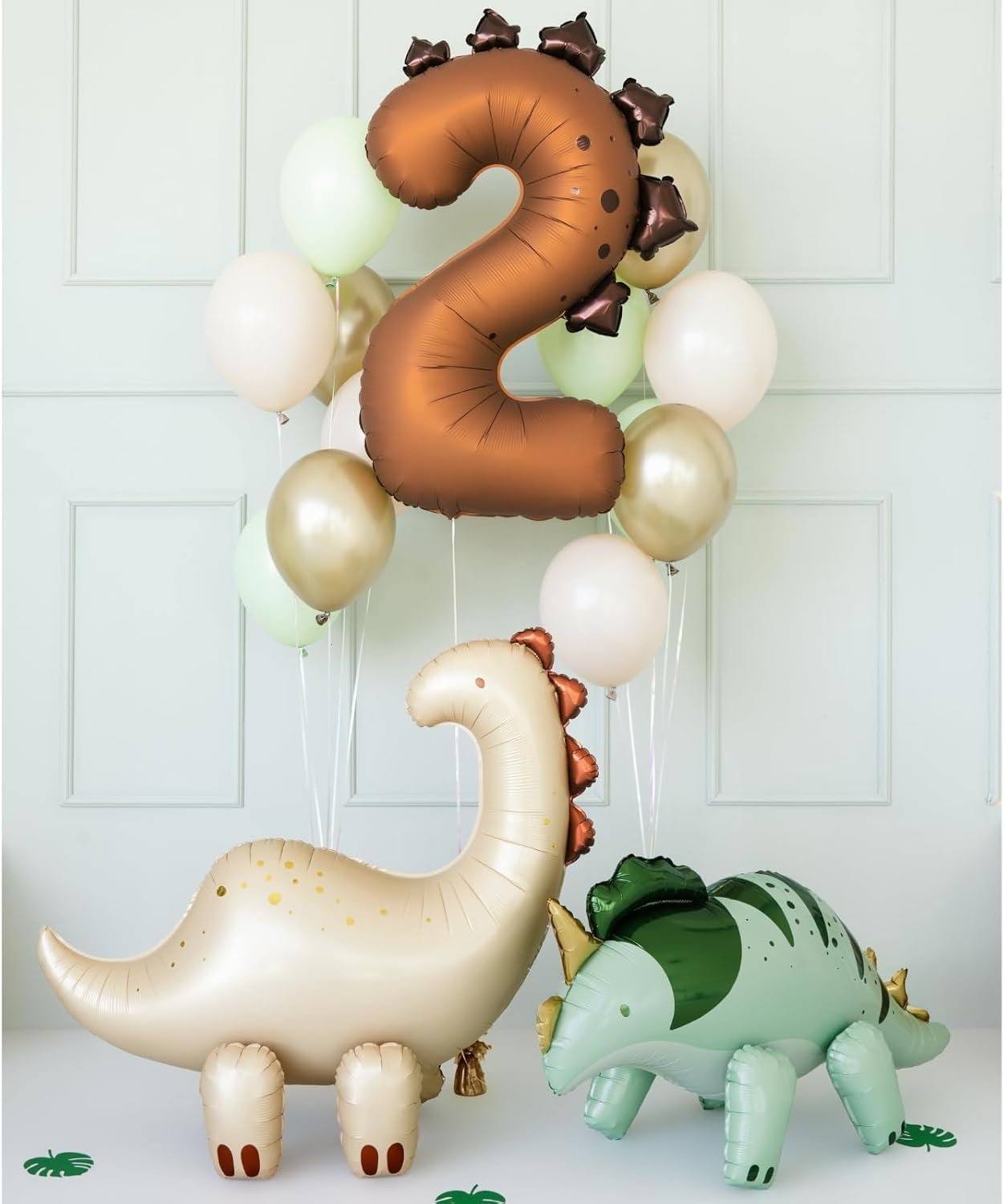 Giant Number 2 Foil Balloon, Brown with Stars, 92cm Inflated Size, Dinosaur Theme Party Decoration, Self-Sealing with Straw