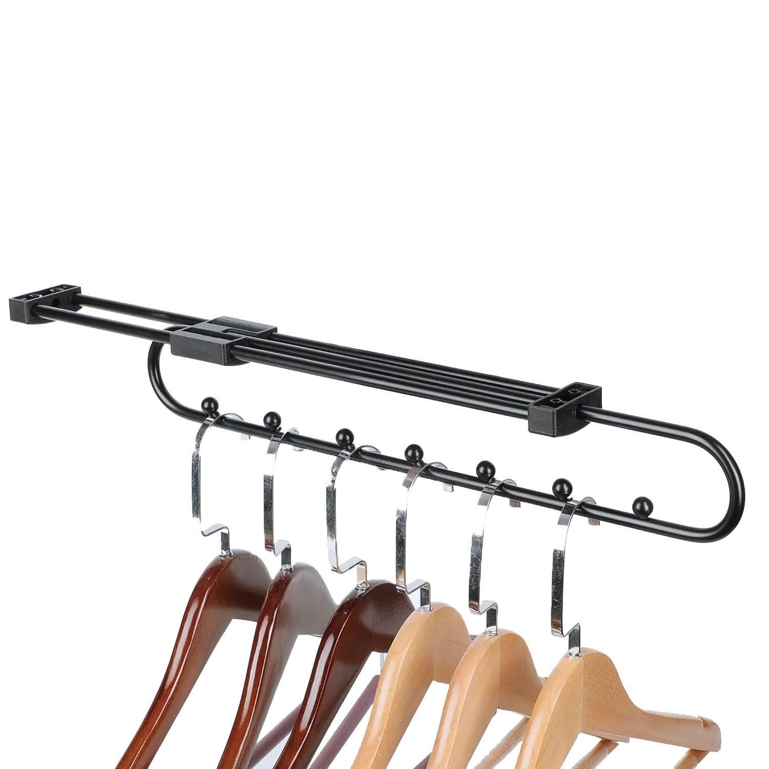 43Cm Long 1 Piece Closet Rail Top-Mounted Sliding Pull Out Wardrobe Clothes Hanger Rack with Beads for 43 Cm (17 inch) Deep Cabinet Metal Black