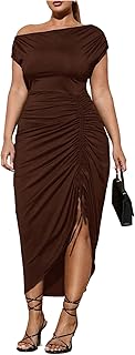 Women's Plus Size Off The Shoulder Sexy Midi Dress Drawstring Ruched Sli...