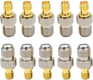 Shinycome 10Pieces SMA to F Type Coax Connector F Connector to SMA Convertor Gold-Tone Female to Female Gold-Plated Contacts SMA Female to Female Connector