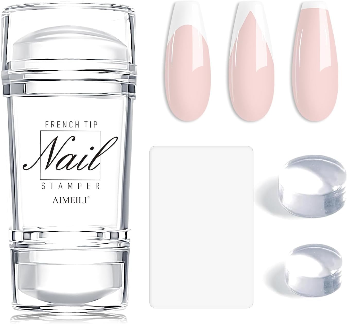French Tip Nail Stamp - 4PCS Nail Art Stamper Kit Clear Nail Stamper Silicone Nail Stamping Double-headed Jelly Stamper for Nails with Scrapers for French Manicure Home DIY Nail Salon