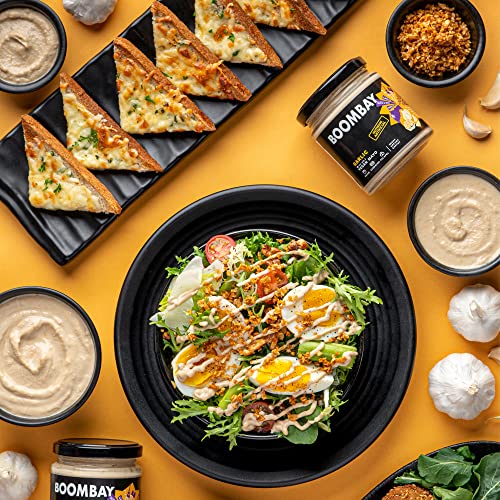 Image of BOOMBAY Garlic Vegan Mayo (190g) | Plant-Based Eggless Creamy Mayonnaise | Used as Salad Dressing, Dip for Falafel & Spread for Burger | Cold-Pressed Oil, Zero Refined Sugar, No Artificial Ingredients