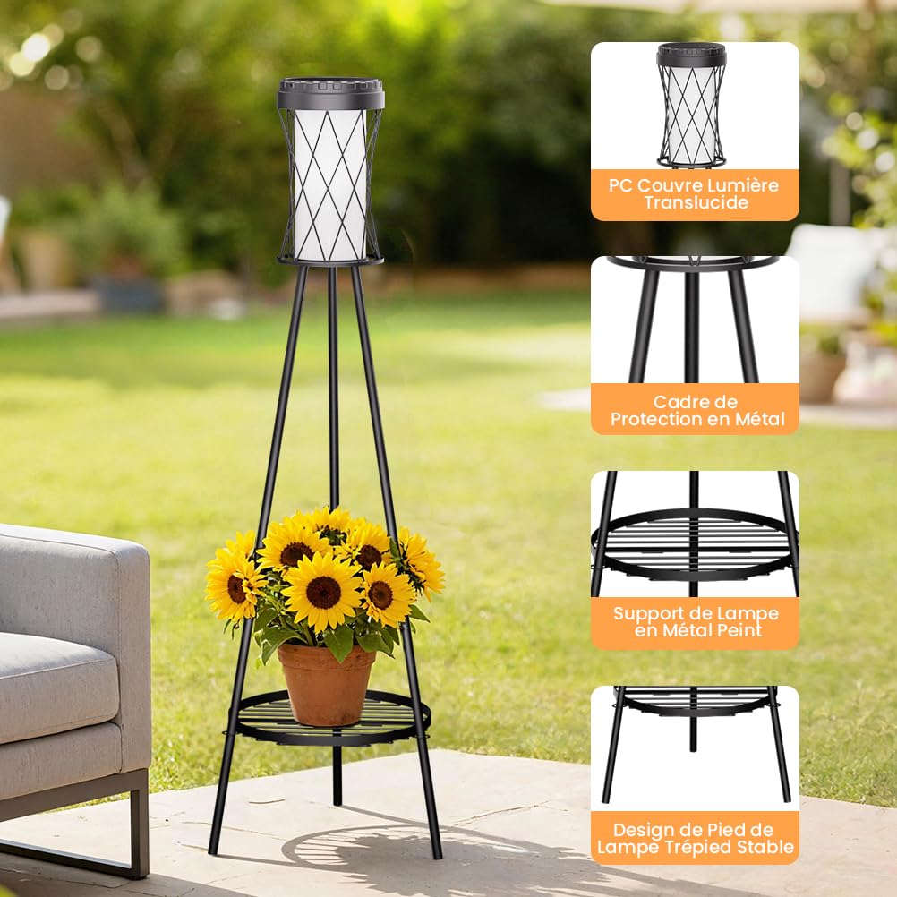 OUSFOT Lampe Solaire Exterieur avec USB sur Pied, Étanche Eclairage Exterieur Solaire, lampadaire pour Terrasse Jardin