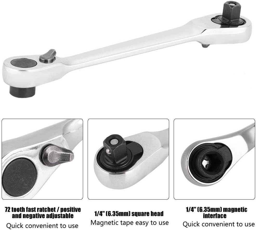 Qiilu 1/4" Mini Ratchet Socket Wrench Screwdriver Hex Torque Wrench Hex Head Allen Wrench(130mm)