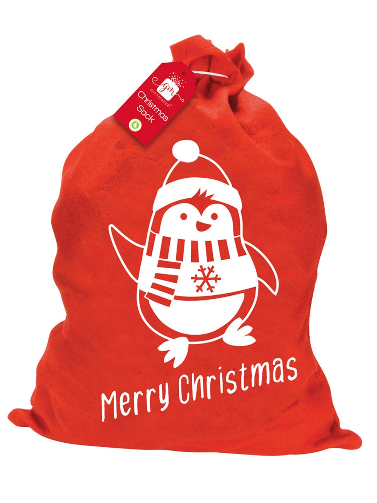 Giftmaker Red Childrens Novelty Christmas Santas Sack Penguin Design