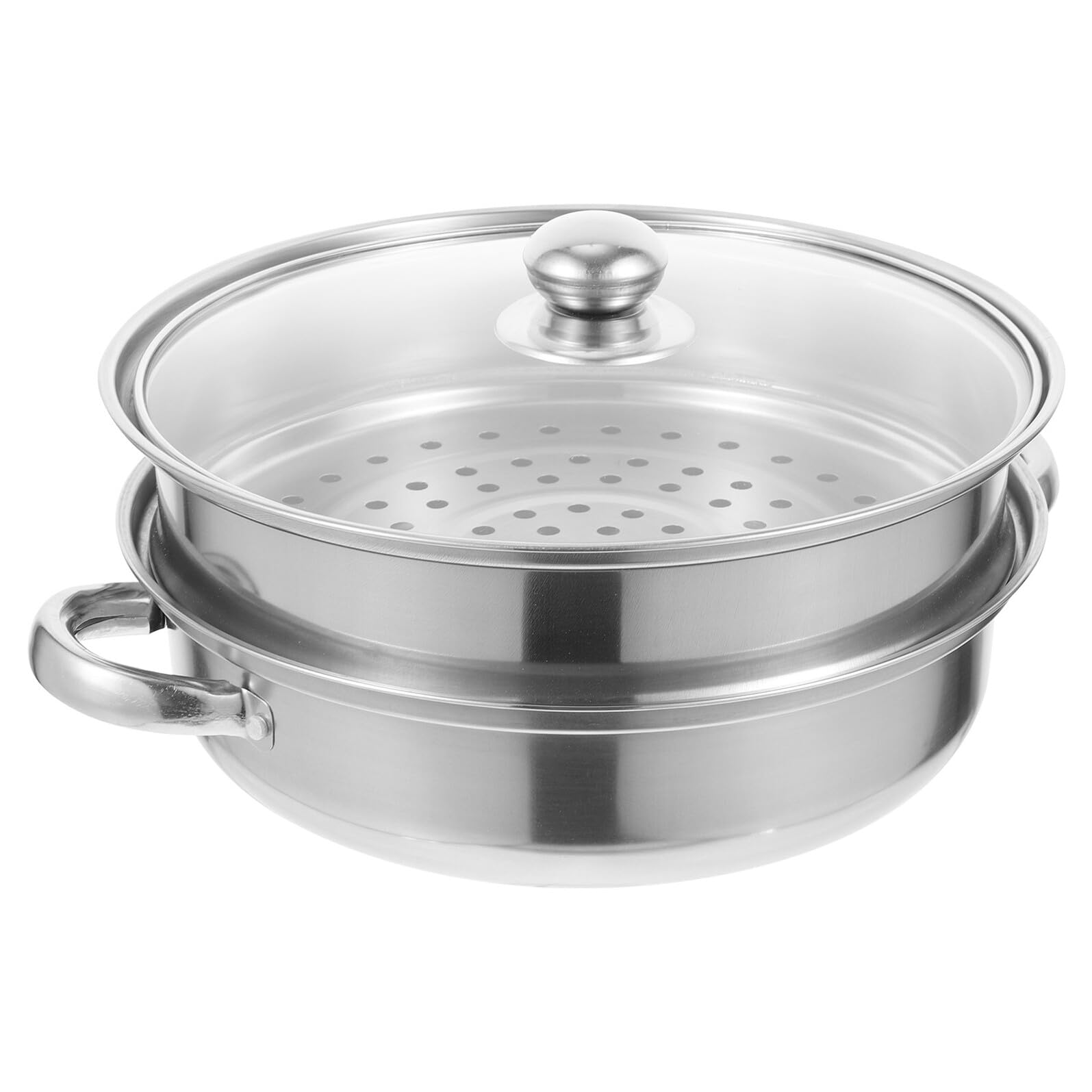 Olla Vaporera de Acero Inoxidable Doble Capa para Cocina Diseño de Asa, Cocedor de Verduras al Vapor Multifunción Adecuado para Uso en Cocina