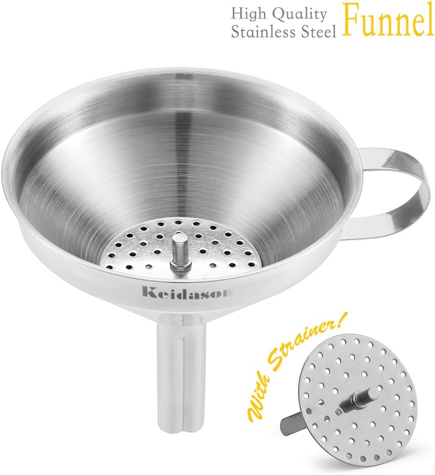 Stainless Steel Kitchen Funnel with Detachable Filter for Transporting Liquids& Fluid, Adding Ingredients, Jams and Marmalades to Storage Containers (10cm)