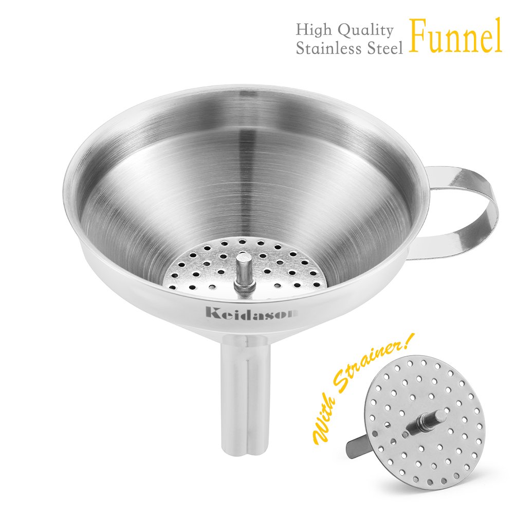 Stainless Steel Kitchen Funnel with Detachable Filter for Transporting Liquids& Fluid, Adding Ingredients, Jams and Marmalades to Storage Containers (10cm)