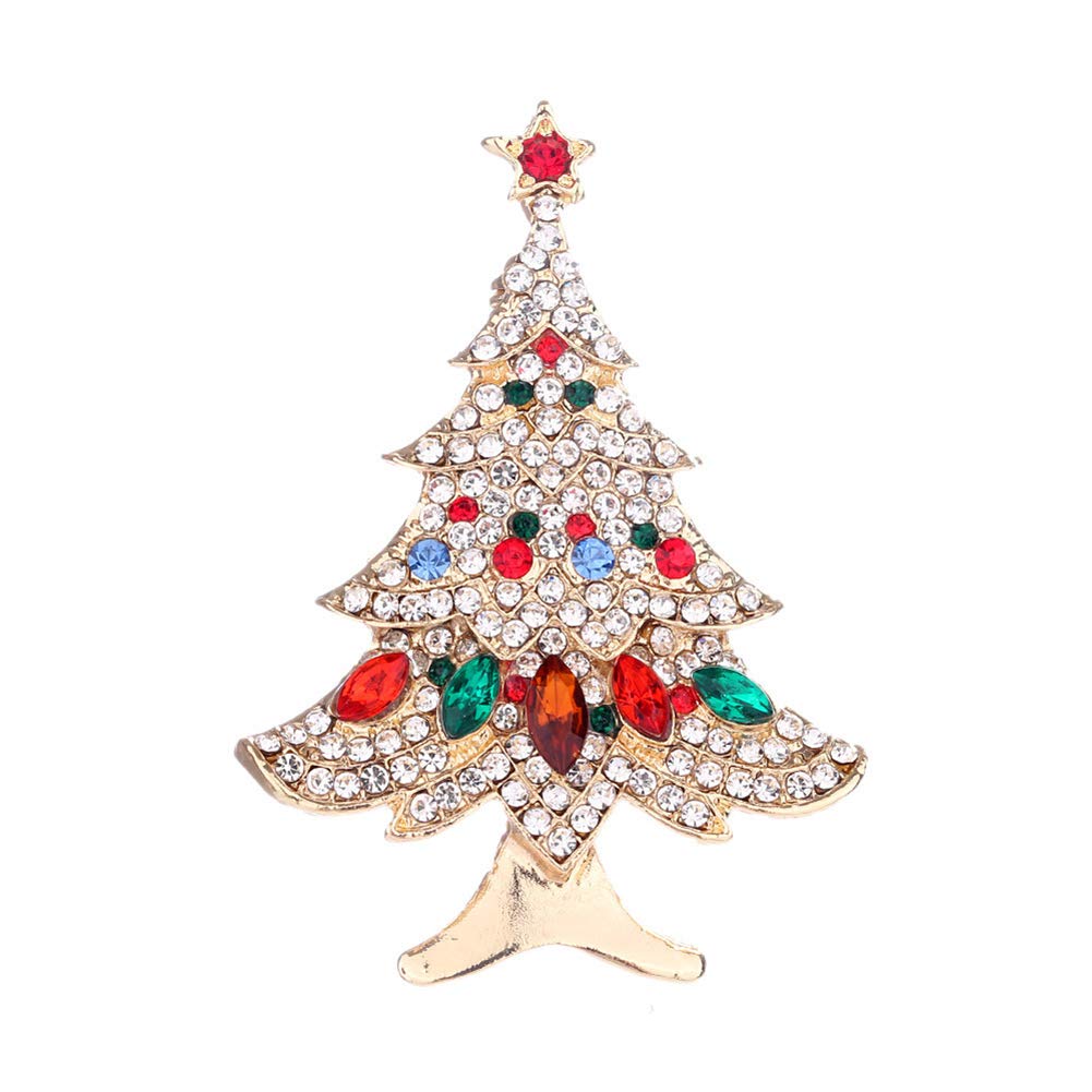 KingbeefLIU Women Rhinestone Inlaid Christmas Tree Brooch Pin Corsage Scarf Badge Xmas Gift Elegant Vintage Brooch Jewelry Gift