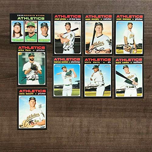 2020 Topps Heritage Baseball Oakland Athletics Base MLB Team Set of 9 Cards: #50 Chris Bassitt, #60 Mark Canha, #81 Khris Davis, #98 Marcus Semien, #228 Mike Fiers, #248 Sean Manaea, #317 Seth Brown/A.J. Puk, #335 Sean Murphy, #348 Chad Pinder Hand Collated in Near Mint to Mint Condition
