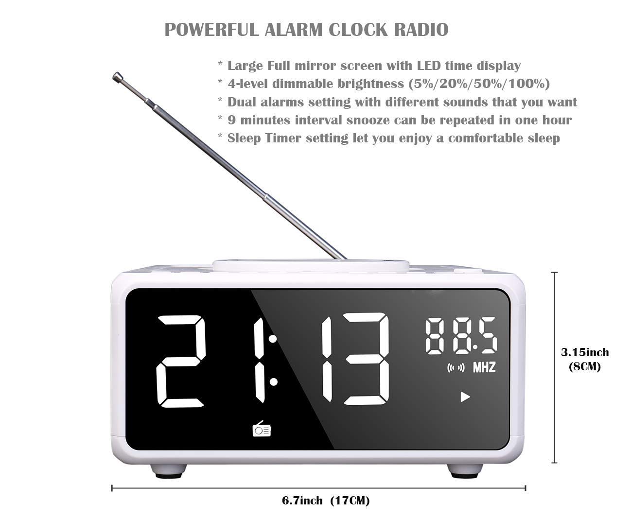 G Keni Cd Player Boombox Alarm Clock Radio Bluetooth Speaker Qi Wireless Charger Digital Fm Radio Mp3 Usb Music Player Dual Alarm Snooze Sleep Timer Dimmable Mirror Led Display For Home