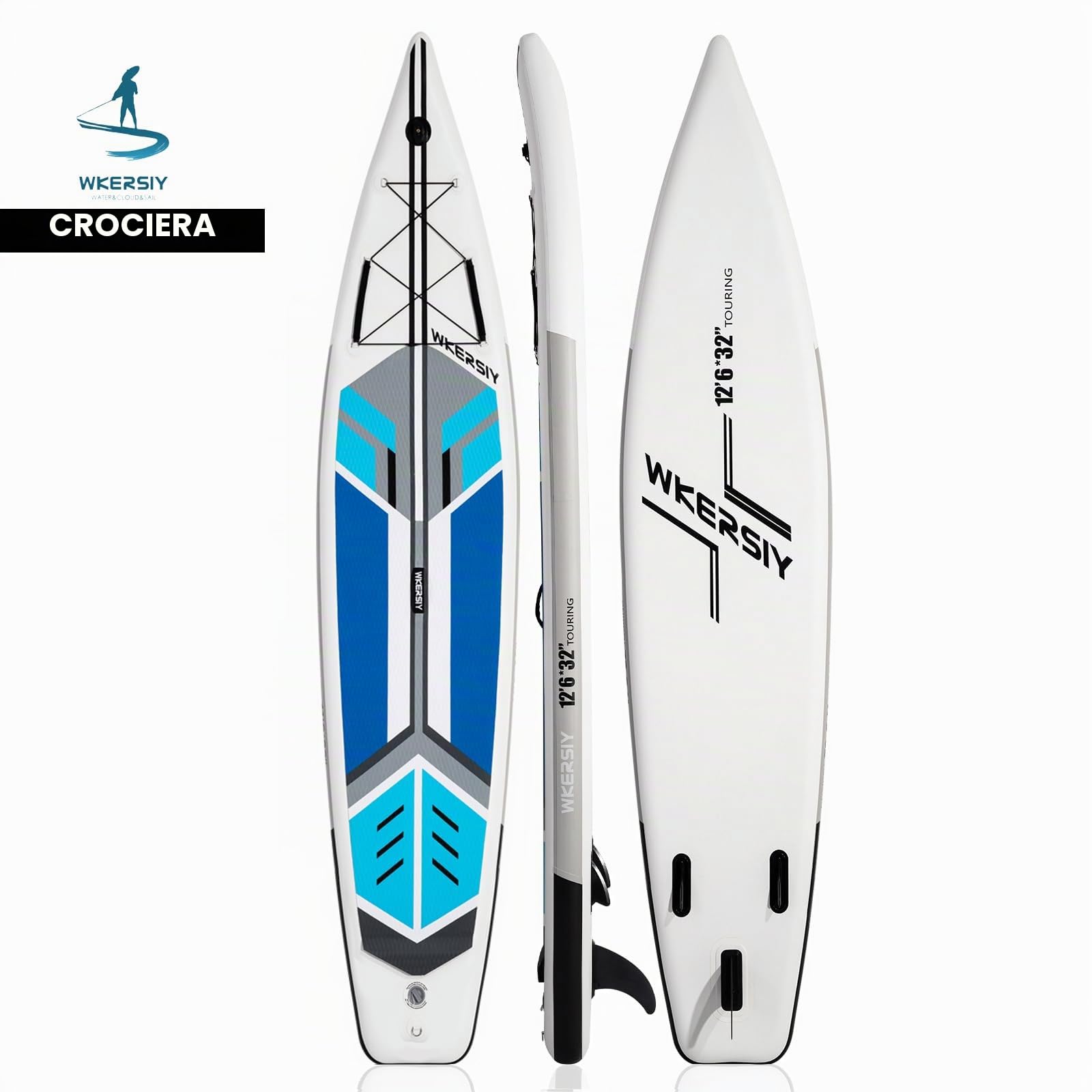 WERSIY Tavola SUP Gonfiabile 380cm – Tavola da Paddleboard Premium per Touring, Corsa e Lunga Distanza, iSUP Veloce e Stabile con Kit Completo di Accessori (Pagaia, Pompa, Guinzaglio, Zaino)