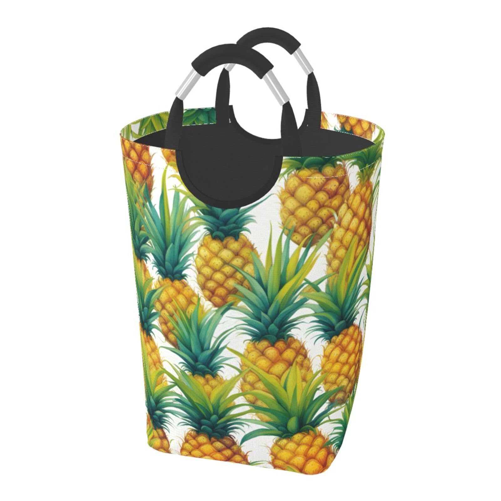Exotic Tropical Pineapples Print Laundry Hamper Collapsible Baskets With Handle Dirty Clothes Hamper Bag For Dorm Family Bathroom Decor Storage ﻿