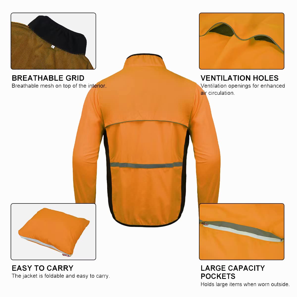 Chaqueta Cortavientos Ciclismo Hombre MontañIsmo Reflectante Abrigo Transpirabl Ropa Deportiva Exteriores ProteccióN UV Manga Larga Correr Resistente Al Viento Yal Agua