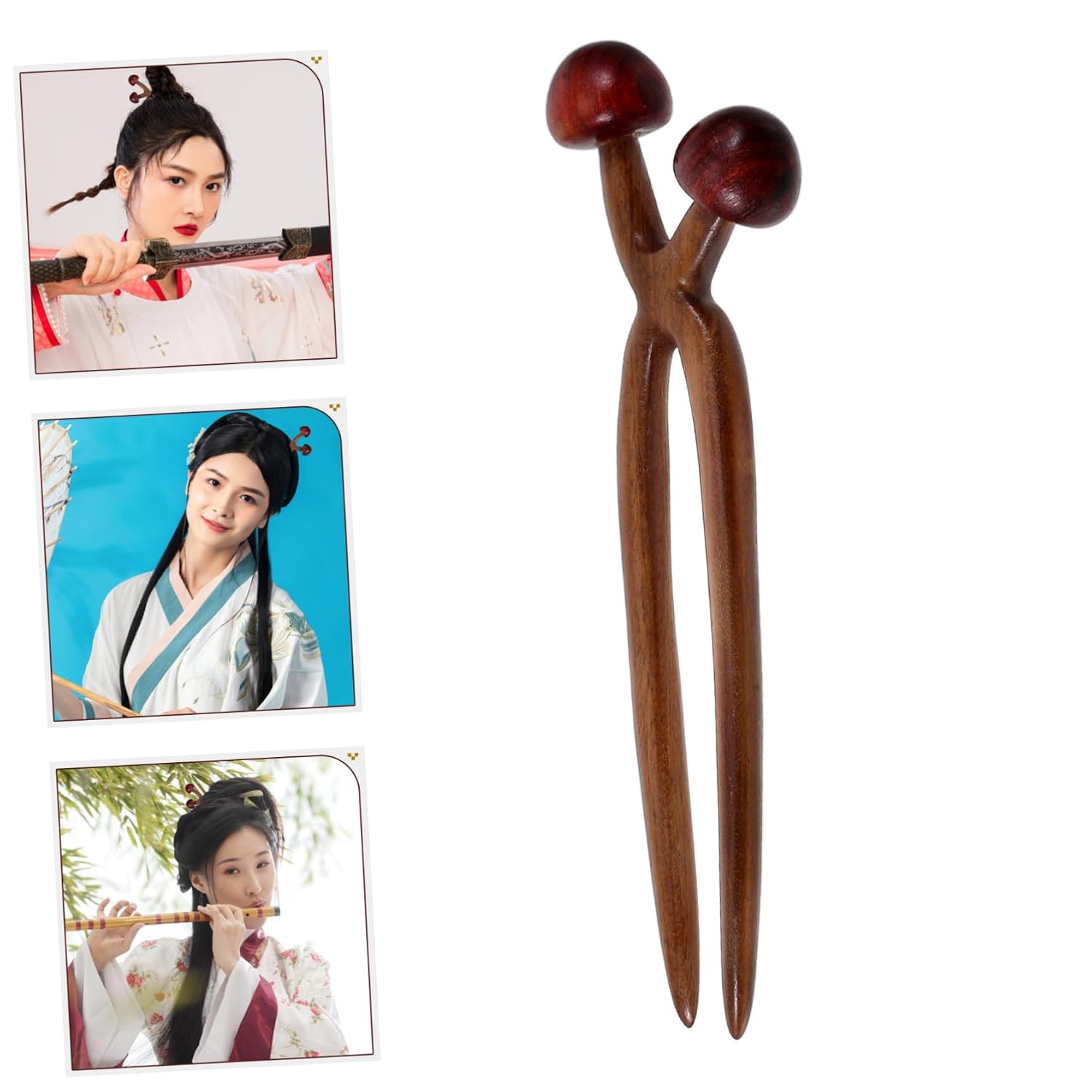 Mikinona U-shape Wooden Hairpin for Women Vintage Hair Fork Hair Accessories Bun Stick for Women