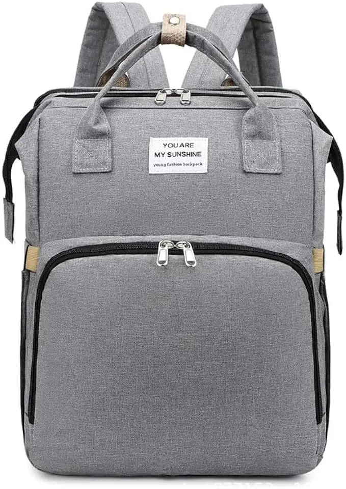 Mochila Maternidade Multifuncional 3x1 Cinza, Trocador, 9 compartimentos, Poliéster e impermeável, Mummy Bag Moderna