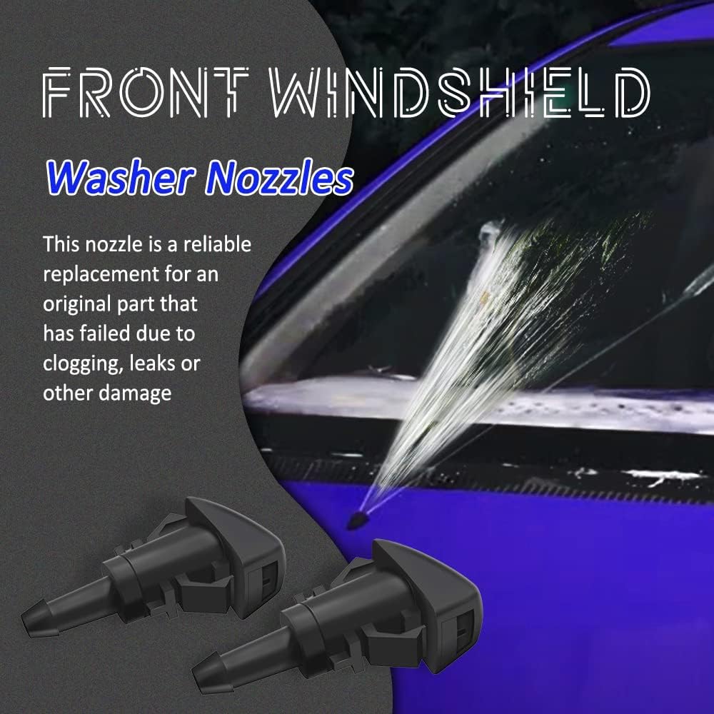 2 PCS Front Windshield Washer Nozzles, Windshield Washer Spray Jet Kit Replacement for Chrysler, Dodge, Jeep, Replaces OEM #: 4805742AB / 5113049AA / 55077460AA / 5303833AA / 5116079AA