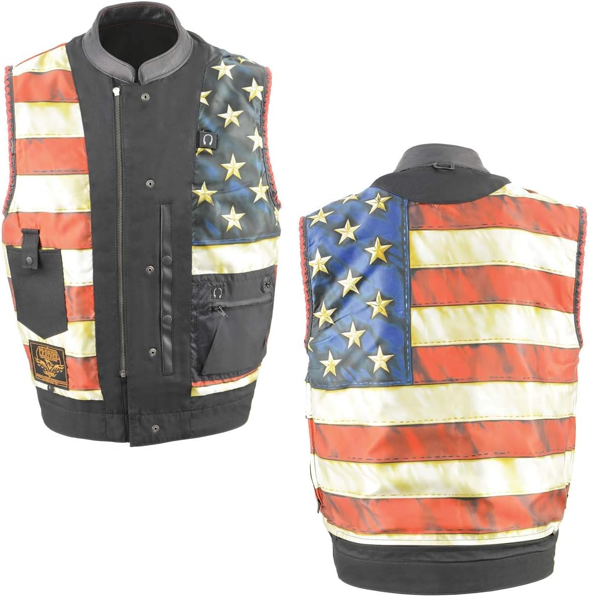Milwaukee Leather MLM3506 Men's Black Premium Leather Vest - Old Glory Laced Armholes Red Stitching Club Style Vest - Image 4
