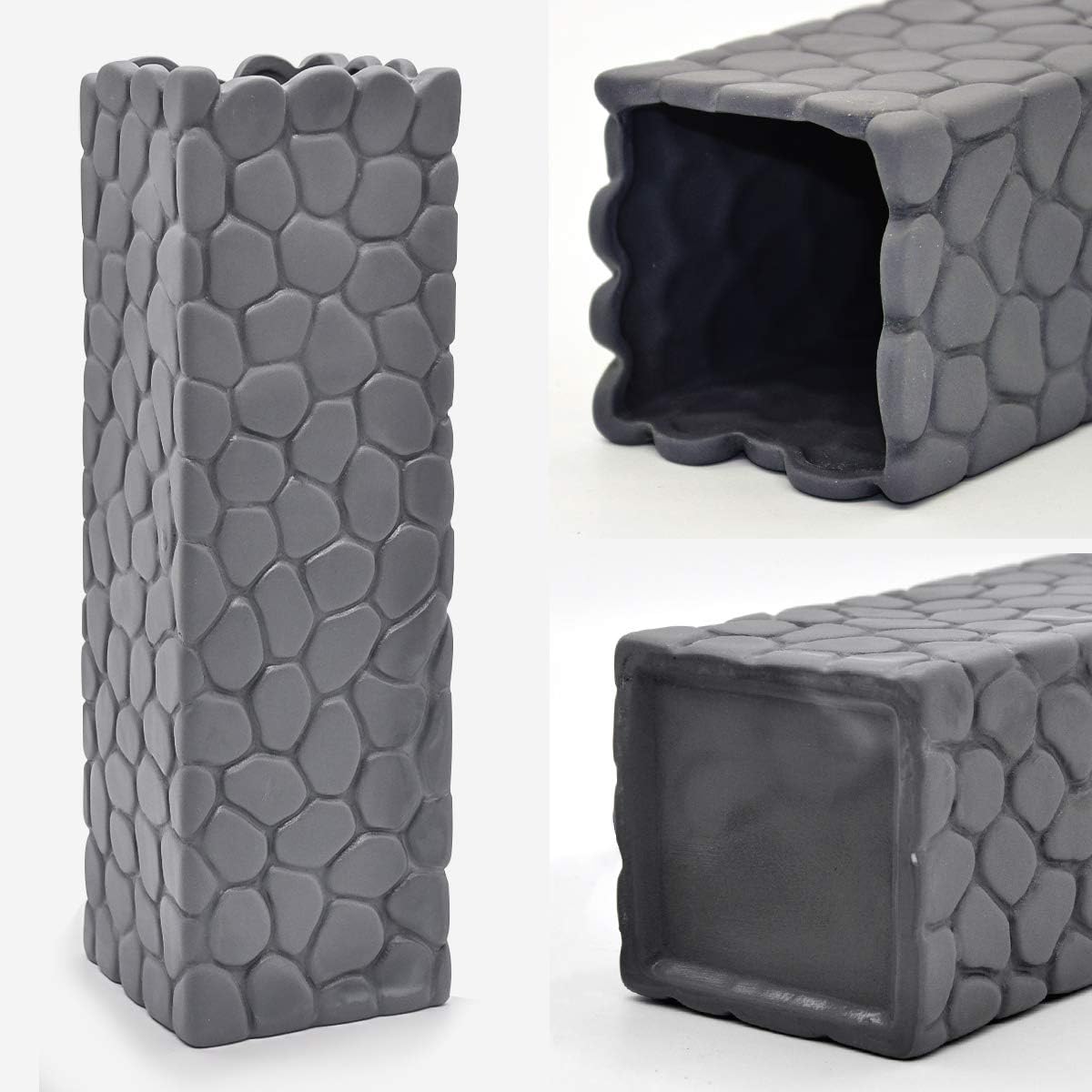 PUDDING CABIN Grey Flower Vase 10 Inch High Ceramic Vases Modern Design for Home Décor