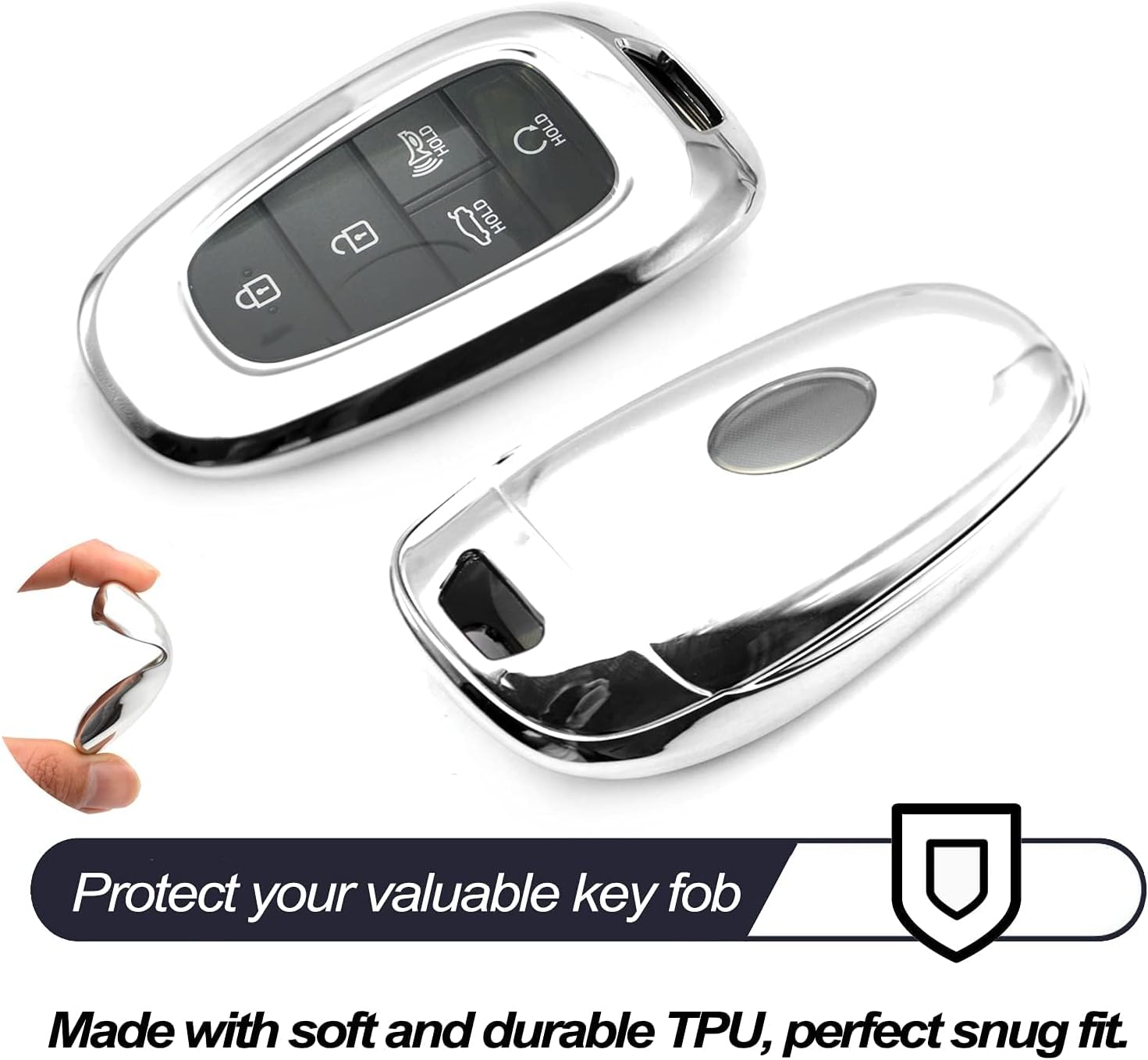 MECHCOS Compatible with Hyundai Tucson Santa Cruz Palisade Ioniq 5 Santa Fe Nexo Sonata Ioniq Silver TPU Key Fob Cover Case Remote Holder Skin Protector Keyless Entry Sleeve Accessories image 3