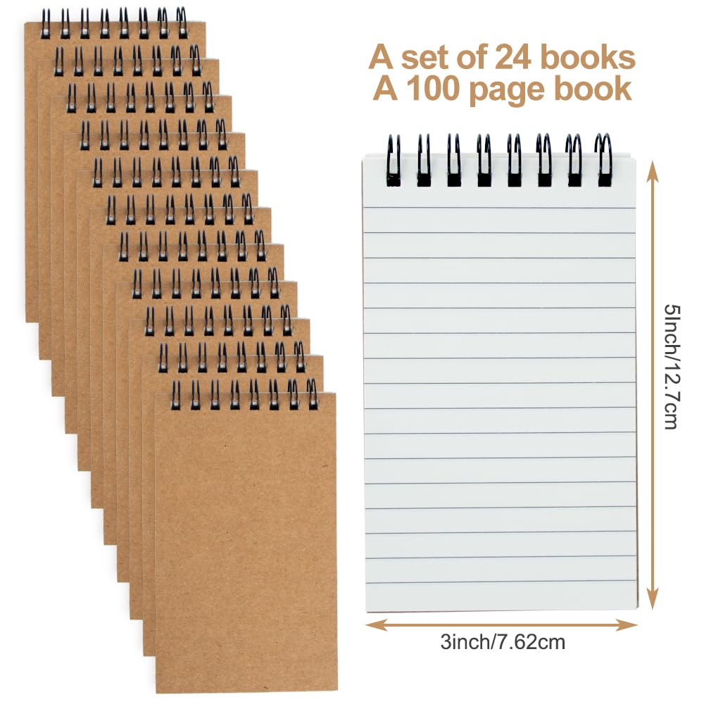 wavamawa Notizblöcke, klein, 7,6 x 12,7 cm, Spiralblock, Büro-Stil, Mini-Notizblock, Taschenformat, Taschennotizbücher für Zuhause, Uni, Arbeit oder Schule, liniertes College-Papier, 24 Stück