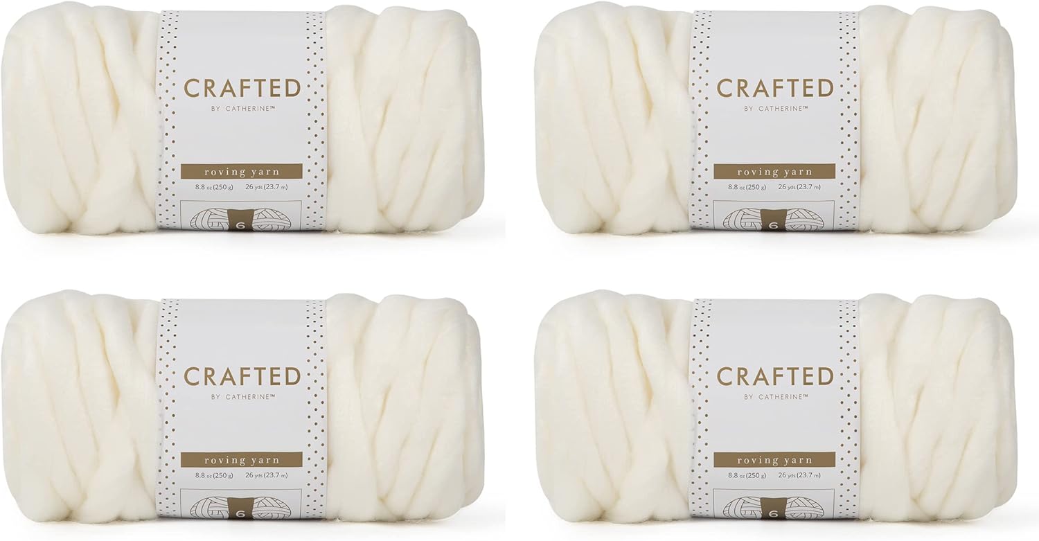 Crafted By Catherine Roving Yarn - 4 Pack, Ivory, Gauge 6 Super Bulky