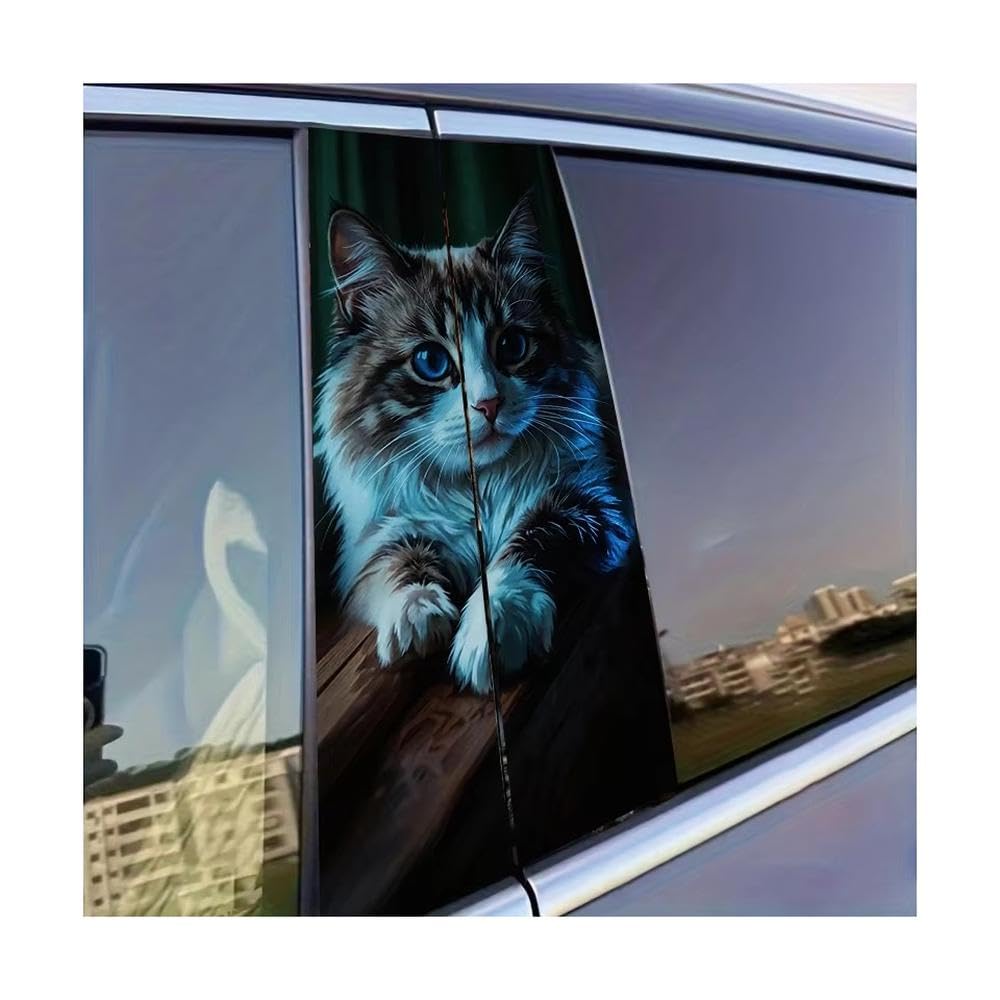 Auto Accessory 2pcs Car Center Column Decal Heterochromatic Cat Glossy Protective Polyethylene Film