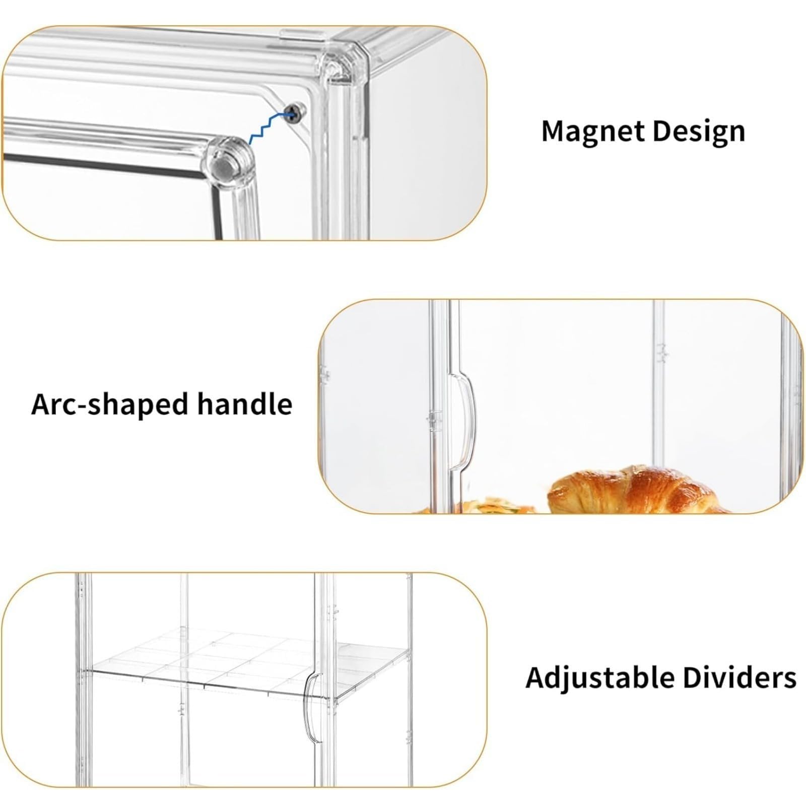 Generico Portapane in Acrilico Trasparente, da 3 o 4 Ripiani con Sportello Magnetico, Contenitore per Pane e Espositore per Pasticceria, Ideale per Cucina, Dispensa e Bancone (4 Ripiani)