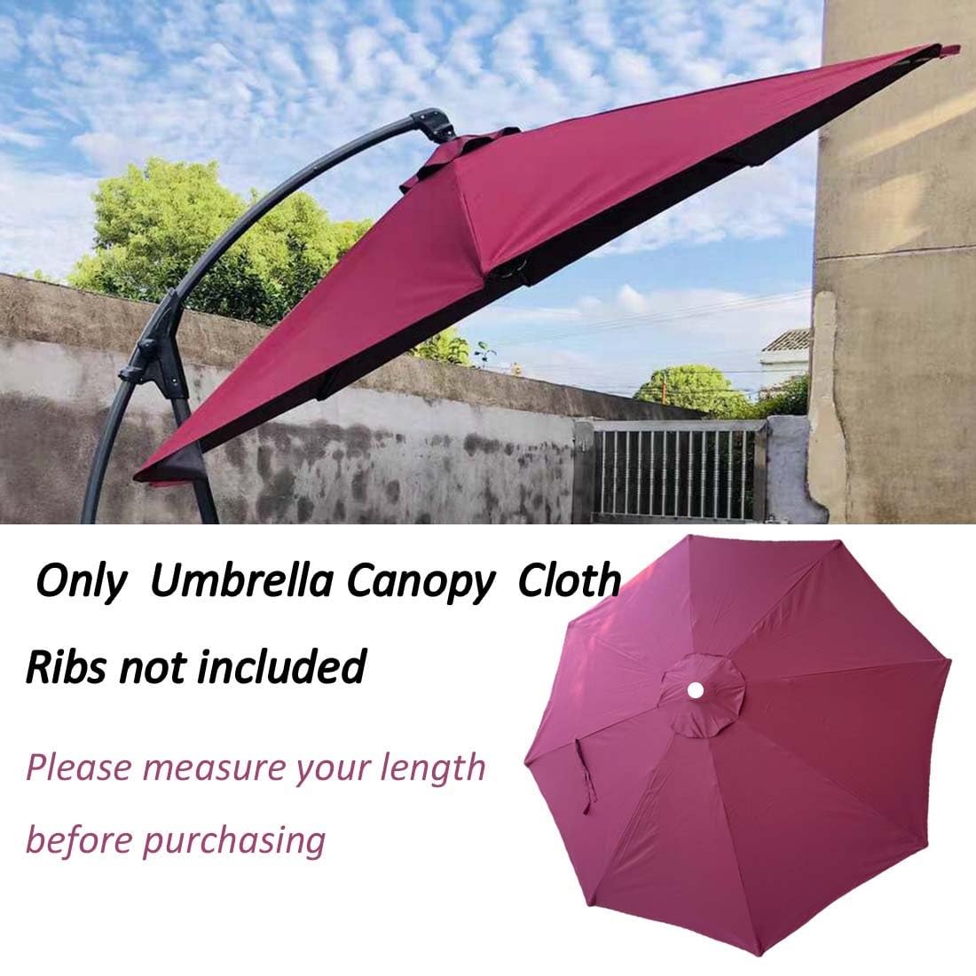 Pokrowiec na parasol tarasowy, do ogrodu, parasol przeciwsłoneczny, zapasowy baldachim, 2,7 m, khaki, 2,7 m, 6 żeber, na taras, na wspornik, górna osłona, wodoodporny i odporny na promieniowanie UV,