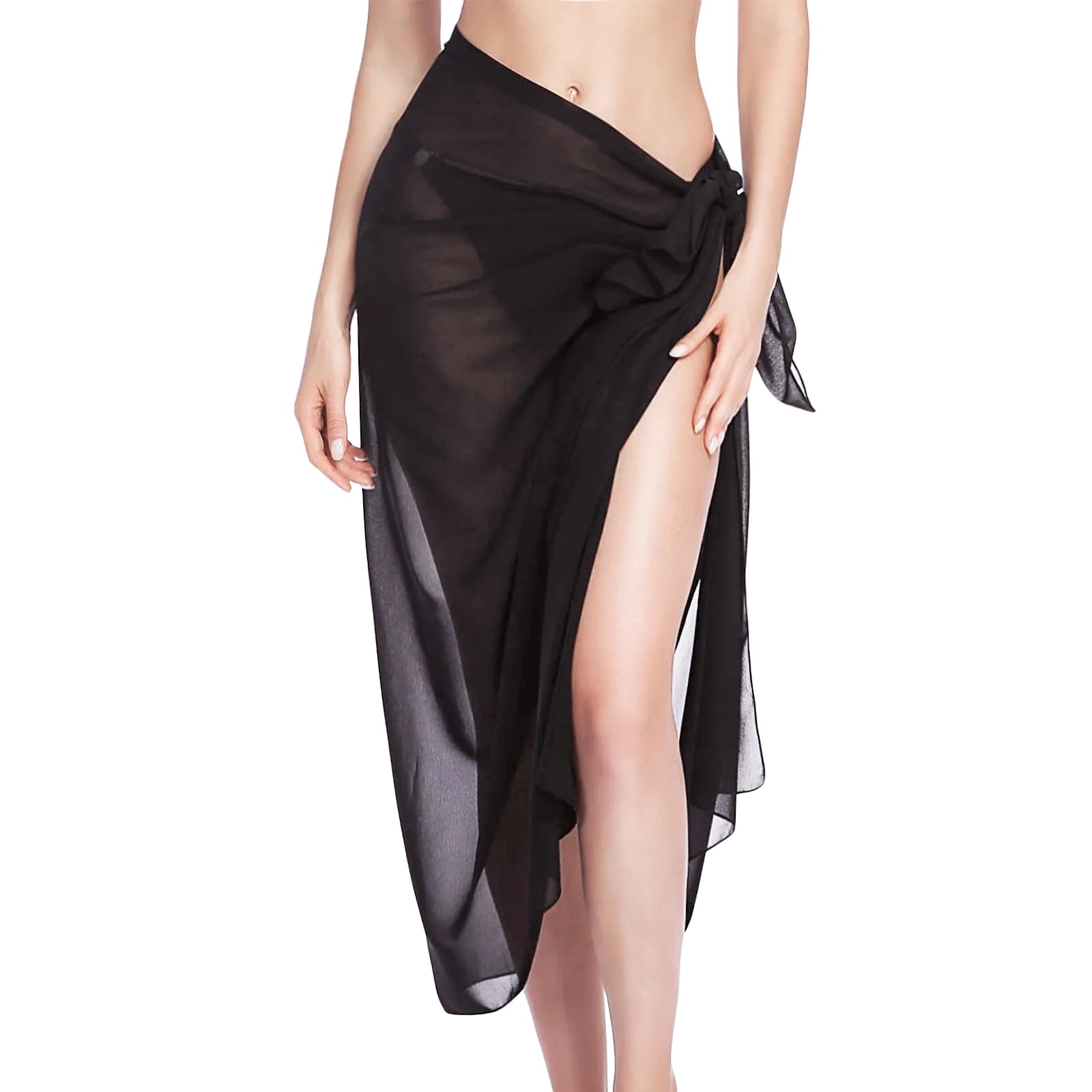Wisebom Women's Black Beach Pareo - Chiffon Sarong - One Size - 145X110cm - Modern Style - Adult Swim Cover-Up