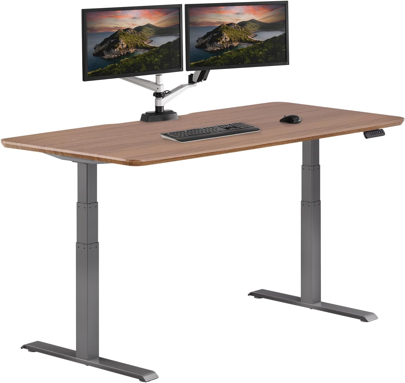 Vari Electric Standing Desk - Varidesk Height Adjustable Sit/Stand Desk - Dual Motor with Memory Presets, Stable T-Style Legs - Gaming or Home Office Workstation - 72”x30”, Walnut