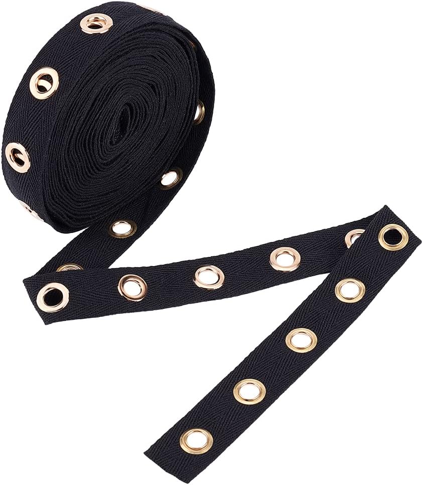 BENECREAT 6 Yards 1" Wide Black Cotton Grommet Eyelet Twill